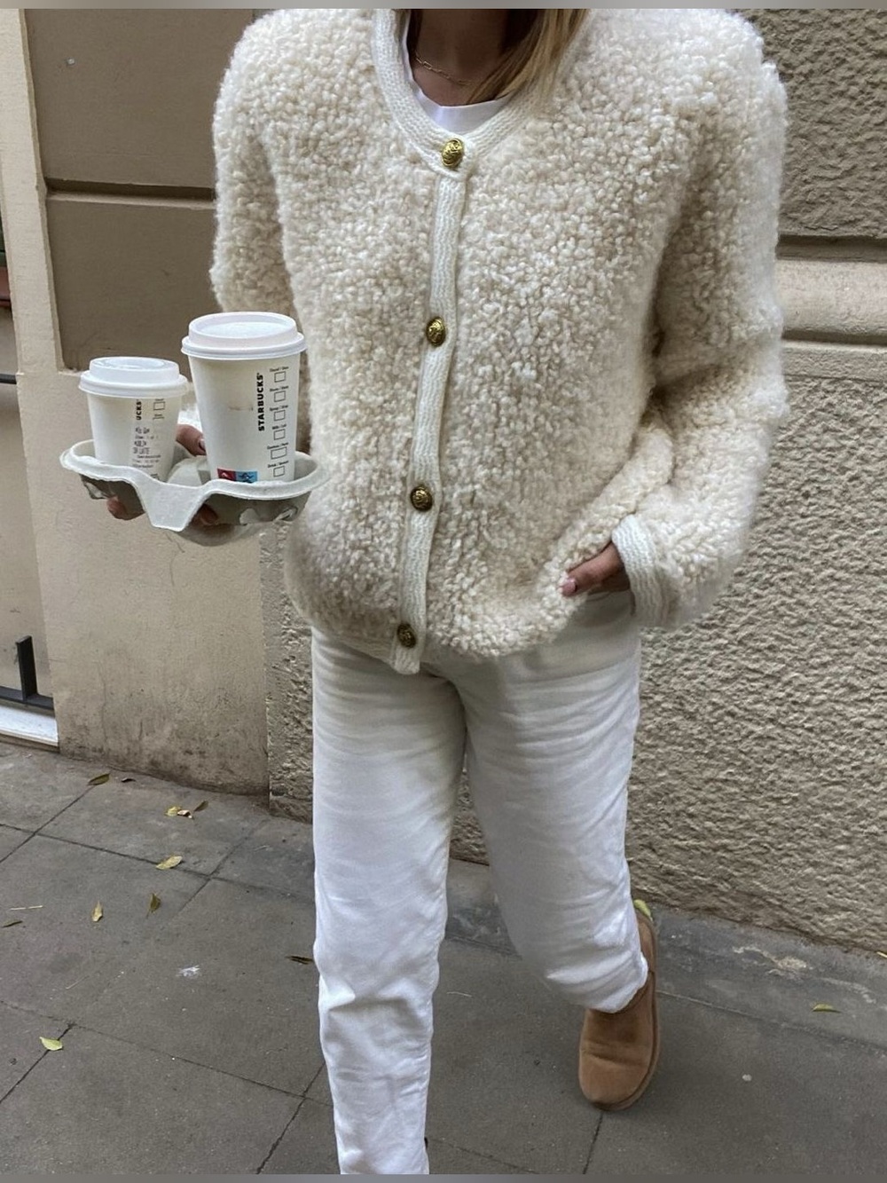 Massimo Dutti Cream Boucle Knit
Cardigan with buttons